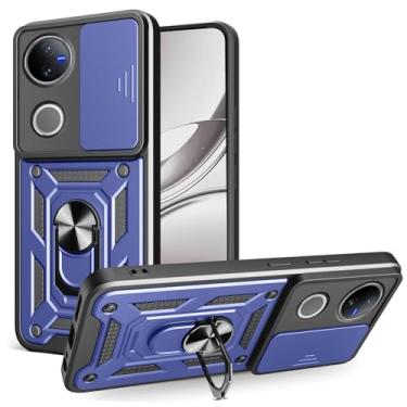 Imagem de Kukoufey Capa compatível com Vivo V50 5G, com capa de lente de câmera deslizante compatível com Vivo V50 5G V2427 capa azul