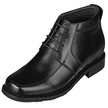 Imagem de Calto sapato masculino Invisible Height Increasing Elevator – Botas de cano curto pretas de couro premium com cadarço e bico quadrado – 8 cm mais alto – G9905, Preto, 9