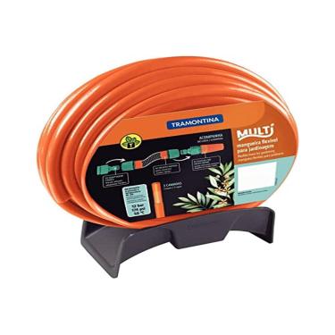 Imagem de Tramontina Mangueira Multi 1/2" Laranja em PVC 3 Camadas 15 m com Engates Rápidos, Esguicho e Suporte Mural