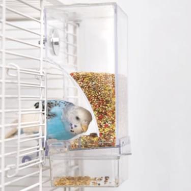 Imagem de No Mess Alimentador automático de pássaros, gaiola transparente para alimentadores de papagaios, acessórios de acrílico para periquitas, calopsitas e canários
