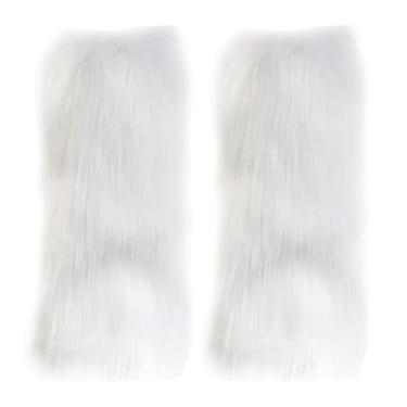 Imagem de Polainas felpudas falsas 1 par de polainas felpudas de 15,7 polegadas para mulheres, capas de punho de botas quentes de inverno para Natal, Halloween, fantasia hippie branca, polainas felpudas