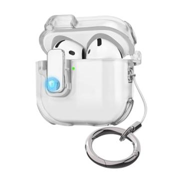 Imagem de CameCosy Capa para Airpods 4 (2024) com clipe de bloqueio automático seguro para mulheres e homens, capa à prova de choque de TPU para AirPods 4ª geração com cordão mosquetão transparente