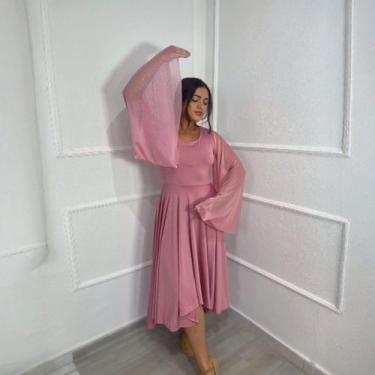 Imagem de Vestido de Dança Coreografia Plus Size Manga ASA Tule Moda Evangélica 
