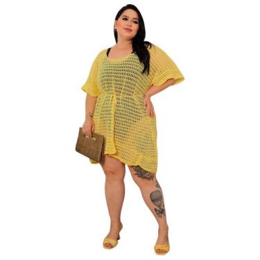 Imagem de Saída De Praia Plus Size Manga Curta Tricot Luxo Moda Verão - Swiss Bo