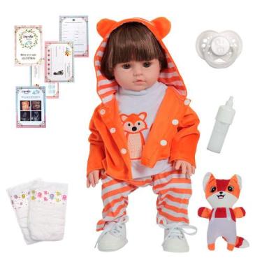 Imagem de Boneco Reborn Bebe Articulado 100% Silicone Roupa Raposa - Cegonha Reb