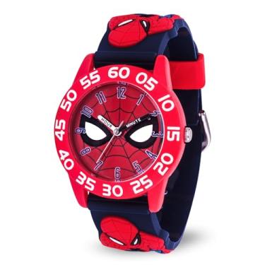 Imagem de Marvel Relógio infantil Homem-Aranha Time Teacher analógico quartzo com pulseira 3D, Vermelho, azul-marinho, multicor, Relógios de plástico Homem-Aranha 3 - Caixa Vermelha/Pulseira de Nylon Preta