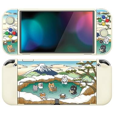 Imagem de PlayVital ZealProtect Capa protetora macia para Nintendo Switch OLED, capa protetora flexível Joycon Grip para Nintendo Switch OLED com punhos de polegar e tampa de botão de direção ABXY - Hot Spring Kitties