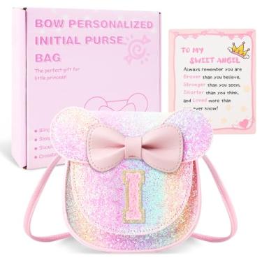 Imagem de izuzta Bolsa infantil para crianças 1 2 3 4 5 6 7 8 anos de idade bonito mouse orelha laço bolsa transversal presente de aniversário, Bolsa pequena/brilhante/letra rosa, I, I