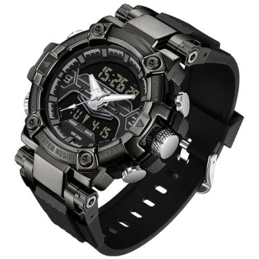 Imagem de findtime Relógios digitais masculinos esportivos táticos 5ATM à prova d'água relógio digital grande com luz de fundo LED relógio de pulso cronômetro alarme tático relógio eletrônico, Preto, esporte