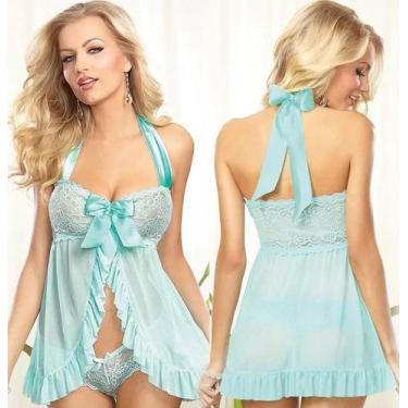 Imagem de Conjunto de Lingerie Camisola e Calcinha ElaShopp, Azul, XG
