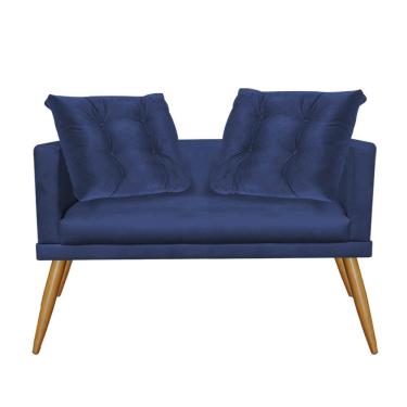 Imagem de Namoradeira Sofá Recamier Kim Luxo Confort Com Almofada Solta Pé Castanho Suede Azul Marinho