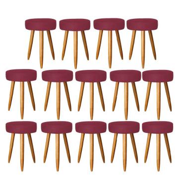 Imagem de Kit 14 Banqueta Alta Julia 50Cm Bar Cozinha Bistrô Pé Palito Caramelo Suede Bordô