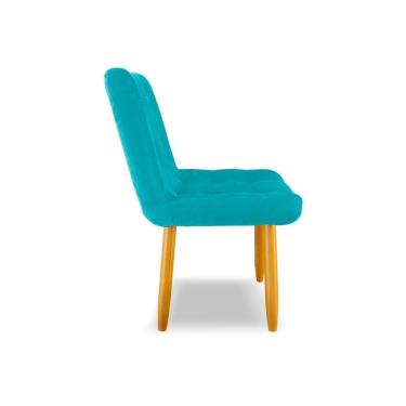Imagem de Cadeira De Jantar Estofada Lilith Pé De Palito Suede Azul Turqueza - Berit Decor