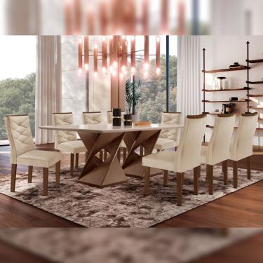 Imagem de Mesa Tampo Smart Plus Vidro 200cmx90cm 8 Cadeiras Barcelona Chocolate/off White/suede Pena