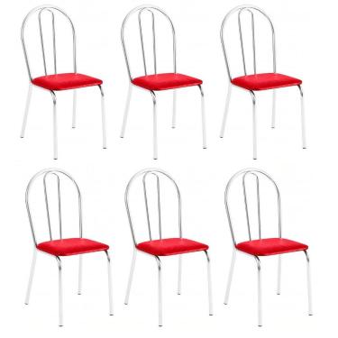 Imagem de Kit 6 Cadeiras Lisboa Cromada Para Cozinha Ou área Gourmet-assento Sintético Vermelho