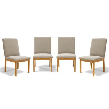 Imagem de Kit Com 4 Cadeiras Daniela Madeira Maciça Estofada Para Mesa De Jantar Veludo Bege 102