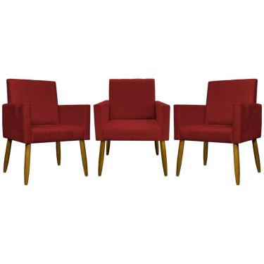 Imagem de Kit 3 Poltronas Decorativas Confortáveis Mari - Vermelho Suede