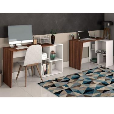 Imagem de Kit 2 Peças Com Escrivaninhas Modernas Com 4 Nichos E 2 Opções De Montagem Ipê-branco
