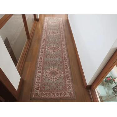 Imagem de Tapete Passadeira Estilo Persa Turkish Rug Marrom e Azul Antialérgico Antiderrapante Impermebilizado Corredor Quarto Cozinha Igreja Casamento180x66cm