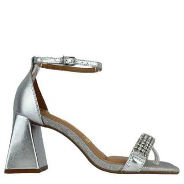 Imagem de Sandália Vizzano Feminina Salto Bloco Strass Prata-Feminino
