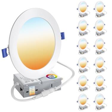 Imagem de MDTlight Pacote Com 12 Luminárias De Teto Embutidas Led 6" | 5 Unidades Reguláveis 2700K-5000K Ra90 1050Lm 12W 120V Luminária Embutir Ultrafina Alto Brilho E Sem Caneta Caixa Junção Certificação Fcc