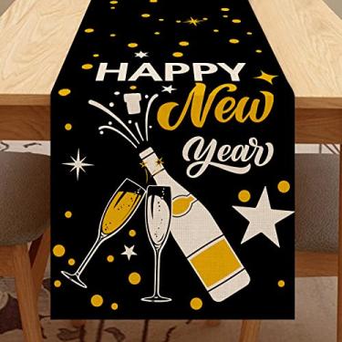 Imagem de Seliem Caminho De Mesa Com Tema Véspera Ano Novo, Lenço Preto E Dourado, Decoração Cozinha Bolinhas Estrelas, Jantar Fazenda Para O Inverno 2025, Suprimentos Festas, 13 X 72