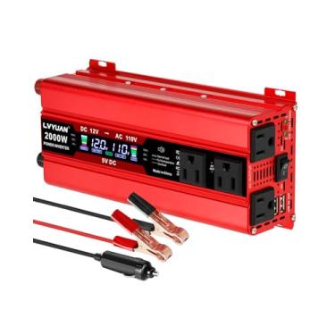 Imagem de LVYUAN Inversor De Energia Automotivo 1000 W, 12 V Para 110 Cc, Ca, Com 4 Tomadas Americanas, Acendedor Cigarros, Tela Lcd, Portas Usb Carro, Casa, Áreas Externas, Camping