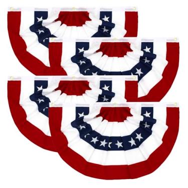Imagem de FLAGLINK Bandeira Americana Plissada De 3 X 6 Pés, Largura Aproximada 180 Cm - Pacote Com 4 Bandeirinhas Patrióticas Dos Eua
