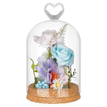Imagem de BENECREAT Cúpula de vidro para exibição de 19 x 9 cm, jarra decorativa de vidro com base de cortiça para armazenamento de flores, espécimes, decorações de artesanato