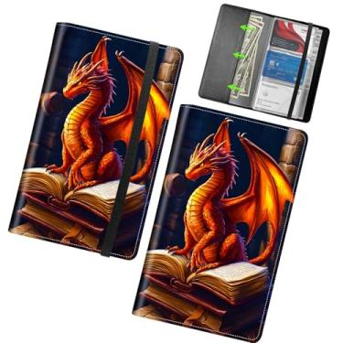 Imagem de RWUTYTIUL Organizador de cartões de visita, 240 cartões, porta-cartões de visita, fichário de couro PU, porta-cartões de crédito profissional com fecho elástico para mulheres e homens, Livro Dragão