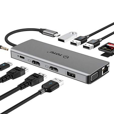 Imagem de TOTU Hub USB-C 13 em 1 com Ethernet, HDMI 4K, VGA, PD, leitor de cartões SD/TF, estação de ancoragem de microfone/áudio para MacBook Pro Air XPS e outros laptops USB-C