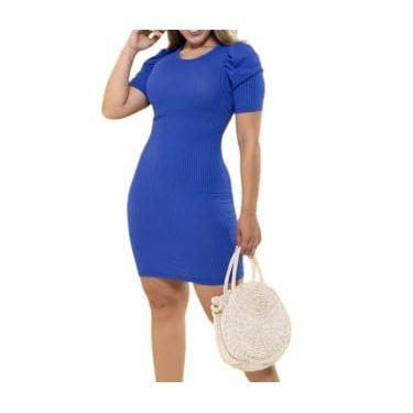 Imagem de Kit  3 Vestidos curto canelado gola rasa  manga curta princesa bufante