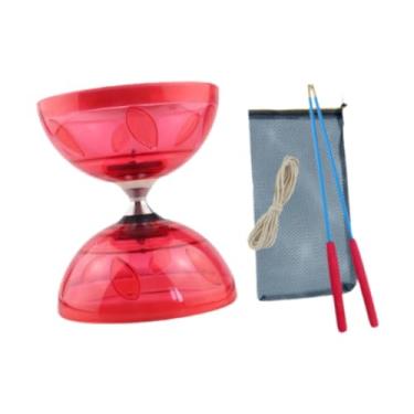 Imagem de predolo Brinquedo de diabolo chinês com bolsa de transporte e rolamento triplo para diversão ao ar livre, Vermelho