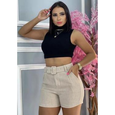 Imagem de Shorts cinto alfaiataria linho - nude - Nathy Store, M