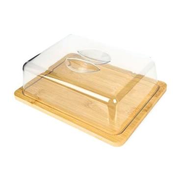 Imagem de Porta Frios Com Tábua Em Bambu E Tampa Transparente 24x18cm - Hauskraf