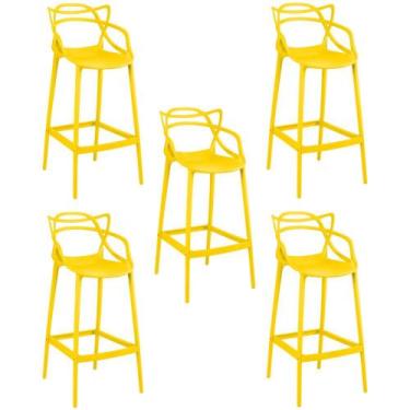 Imagem de Kit 5 Banqueta Alta Allegra com Encosto Design Cozinha/Bancada - Amare