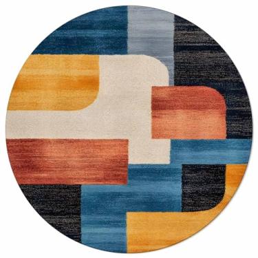 Imagem de Tapete redondo com padrão geométrico colorido para sala de estar, arte abstrata, moderna, círculo, tapetes laváveis, tapete macio e felpudo para quarto, berçário, quarto, decoração de casa