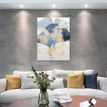 Imagem de Quadro Decorativo Floral Abstrato folhas de ginkgo biloba, Tela em Canvas na Vertical ideal para ambiente de Sala, Quarto e Hall tamanho externo 100x70 cm
