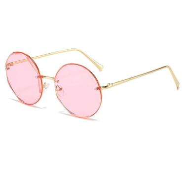 Imagem de Óculos de sol redondos sem aro, masculino e feminino, armação grande, vintage, com lentes UV400 (dourado e rosa)