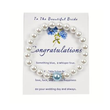 Imagem de Dorla Cool Something Blue Gift for Bride Bridal Shower Gifts for Bride Futura Noiva Contas Pérolas Pulseira Acessório de Festa de Casamento Joias, One Size, Vidro, Zircônia cúbica