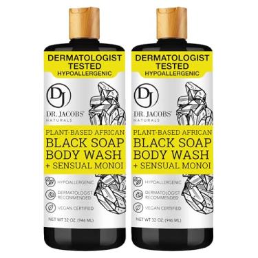 Imagem de DR.JACOBS NATURALS Dr Jacobs Sabonete Líquido Preto Africano Autêntico Com Aroma Sensual De Monoi, Facial Tudo Em Um, Shampoo Corporal Para Pele Sensível, Barbear, Fórmula Hidratante E Nutritiva, 32