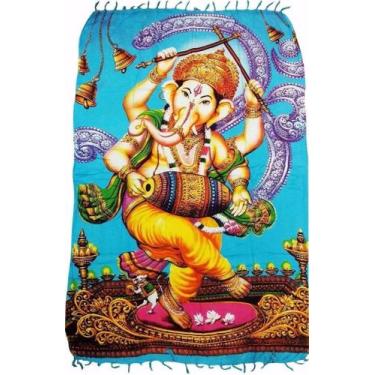 Imagem de Canga de Praia Indiana Deuses Hindus - Violeta Escuro - Besakih, Azul 