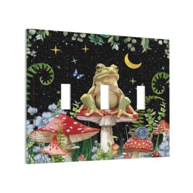 Imagem de Cogumelo Boho Lua Estrelas Estética Floral Sapo Engraçado 3 Gangs Capas Decorativas Tripla Alternância Placa de Parede 3 Furos Dispositivo Elétrico Placa Frontal para Decoração de Casa