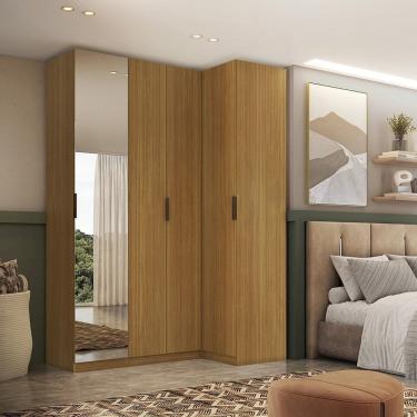 Imagem de Guarda-roupa De Canto Reto 4 Portas Espelho Altezza Slim Freijó Freijó