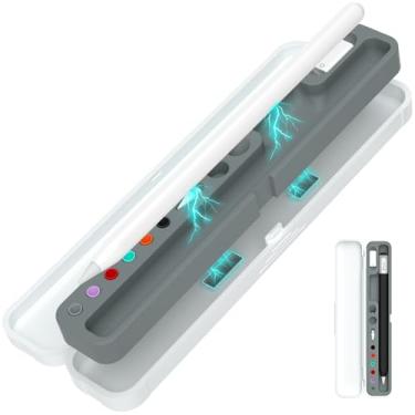 Imagem de AZF Capa magnética rígida de policarbonato e silicone para Apple Pencil (2ª geração/1ª geração/(USB-C) e Samsung Galaxy S-Pen Series Estojo de transporte com proteção de lápis (cinza)