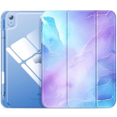 Imagem de INFILAND Capa compatível com iPad A16 11ª geração 2025, iPad 10ª geração 2022, capa protetora fina transparente com suporte para Apple Pencil e adaptador de carregamento (mármore sereno)