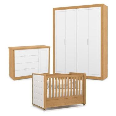 Imagem de Quarto de Bebe 4 Portas Tutto New Freijó com Capitonê New Boucle - Mat