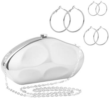 Imagem de Cicyoidt Conjunto de 4 peças de bolsa clutch para mulheres, bolsa noturna de acrílico com brincos e corrente para casamento, formatura e festa, Prata