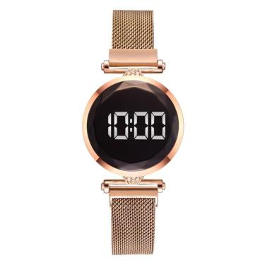 Imagem de Relógio Feminino Digital Rosé Redondo Pulseira Magnética-Feminino