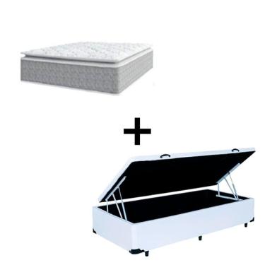 Imagem de Cama Box Baú Solteiro 88 Sintético Branco Com Colchão Nazar Viscoeslástico D33 Cinza
